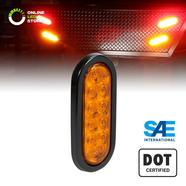 DOT Certified Grommet & Plug Included Park Turn Trailer Lights for RV Jeep Trucks IP67 Waterproof 4pc 6 Oval Amber LED Trailer Tail Lights 